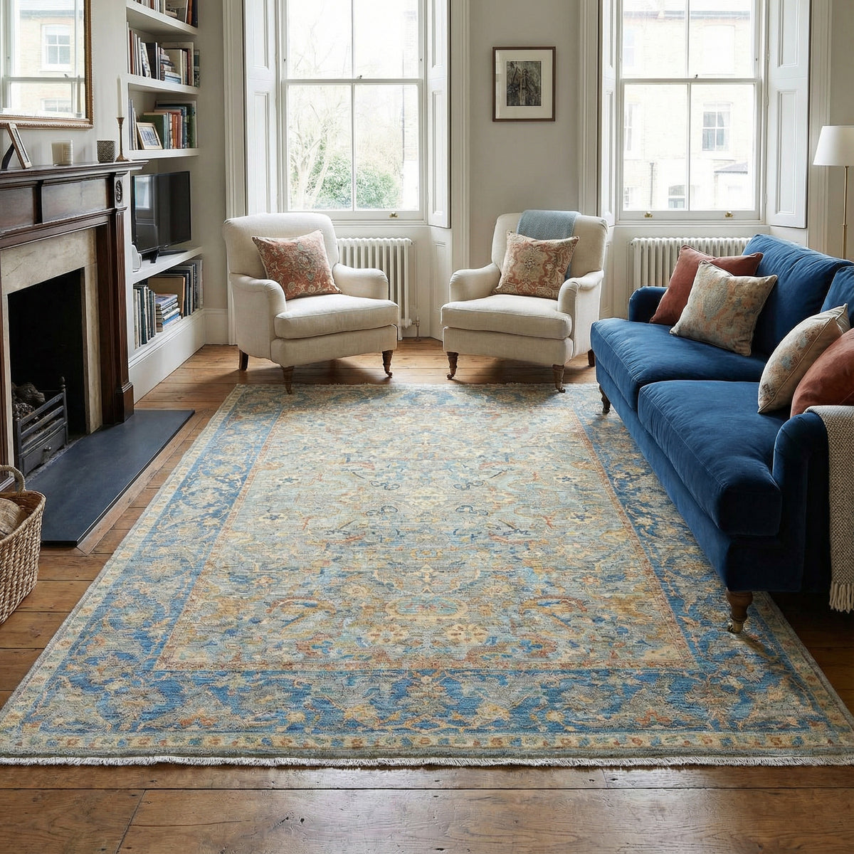 Antique Blue Signature Oushak Rug 244 × 305 cm (8 x 10)