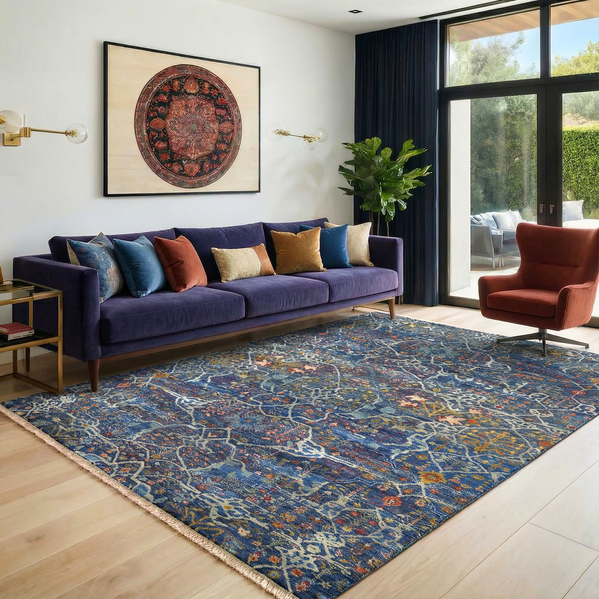 Midnight Blue Medallion Trellis Rug 154 × 244 cm