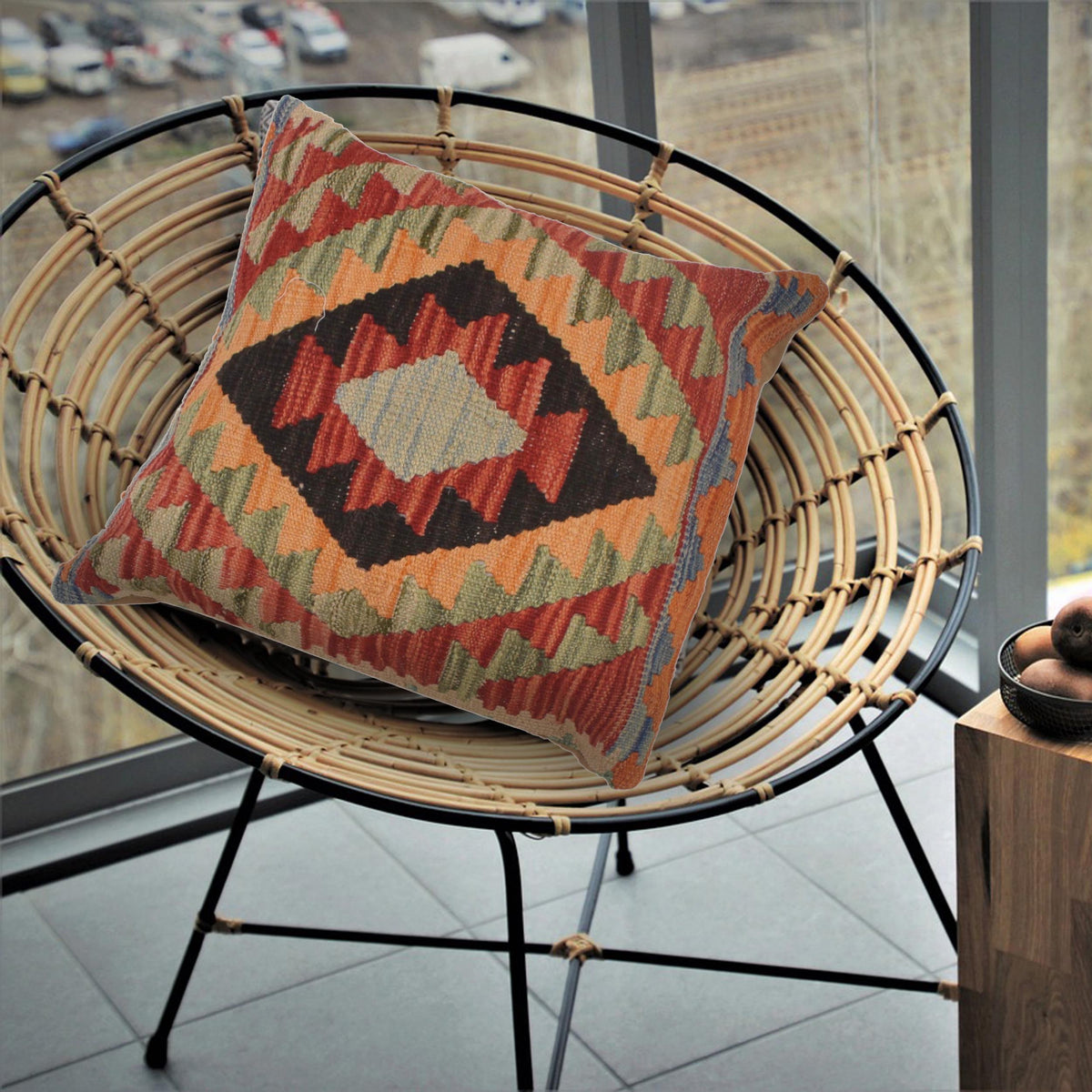 Afghan Kilim Cushion 1' 6" x 1' 6" ft / 45 x 46 cm - No. 34503a