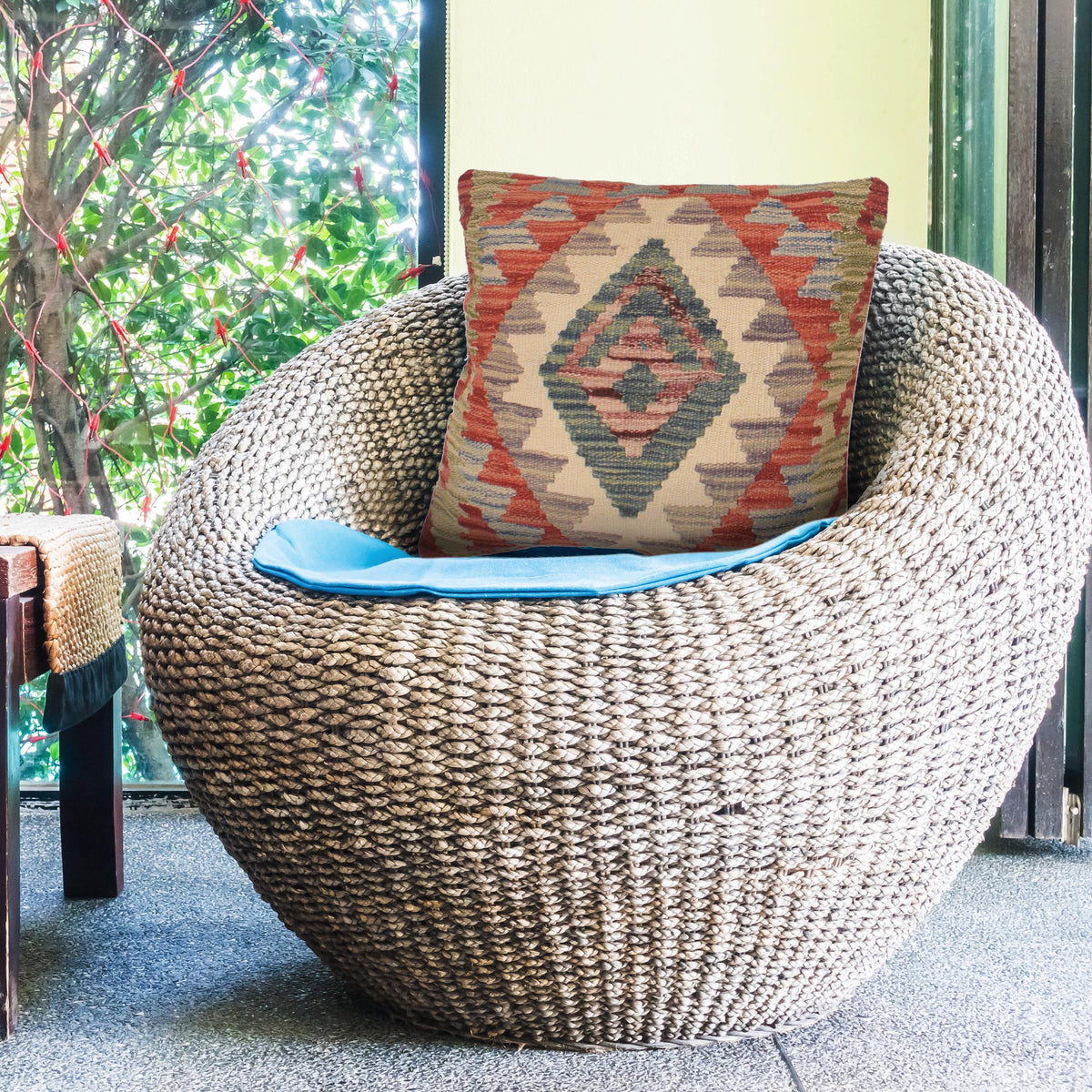 Vegetable Kilim Cushion Cover 1' 4" x 1' 6" ft / 40 x 46 cm - No. 34569