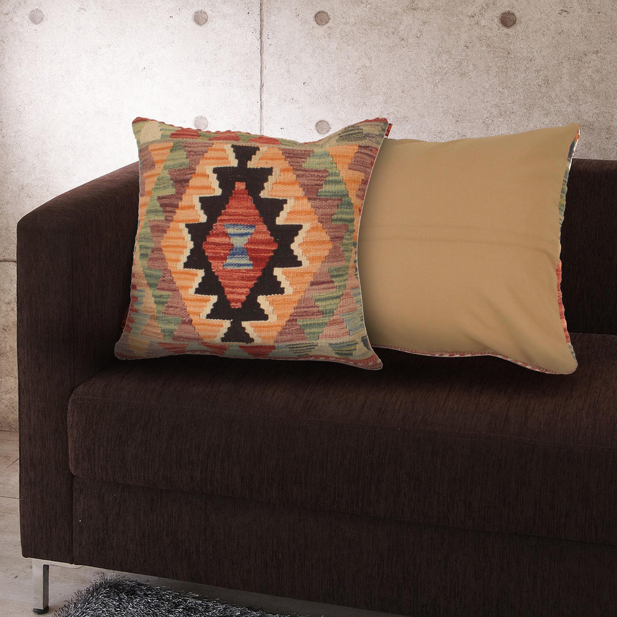 Square Size Kelim Cushion 1' 6" x 1' 6" ft / 46 x 46 cm - No. 34576