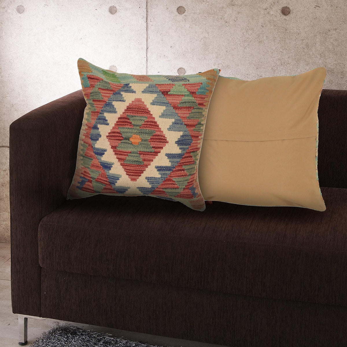 Square Size Kelim Cushion 1' 7" x 1' 7" ft / 48 x 47 cm - No. 34594