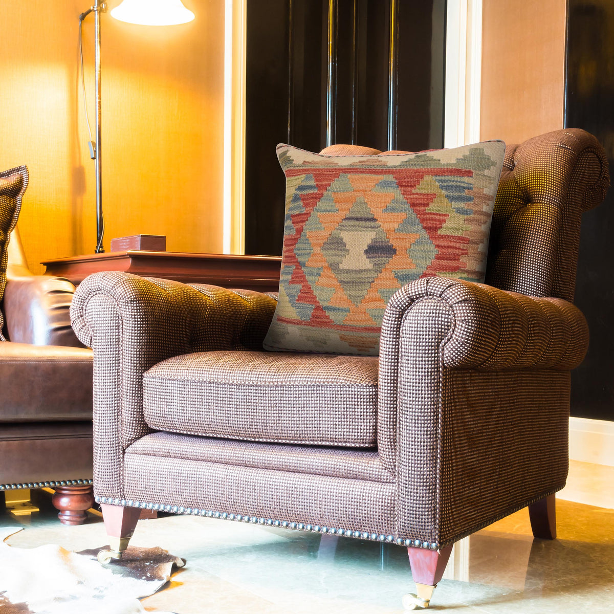 Afghan Kilim Cushion 1' 6" x 1' 7" ft / 46 x 47 cm - No. 34595