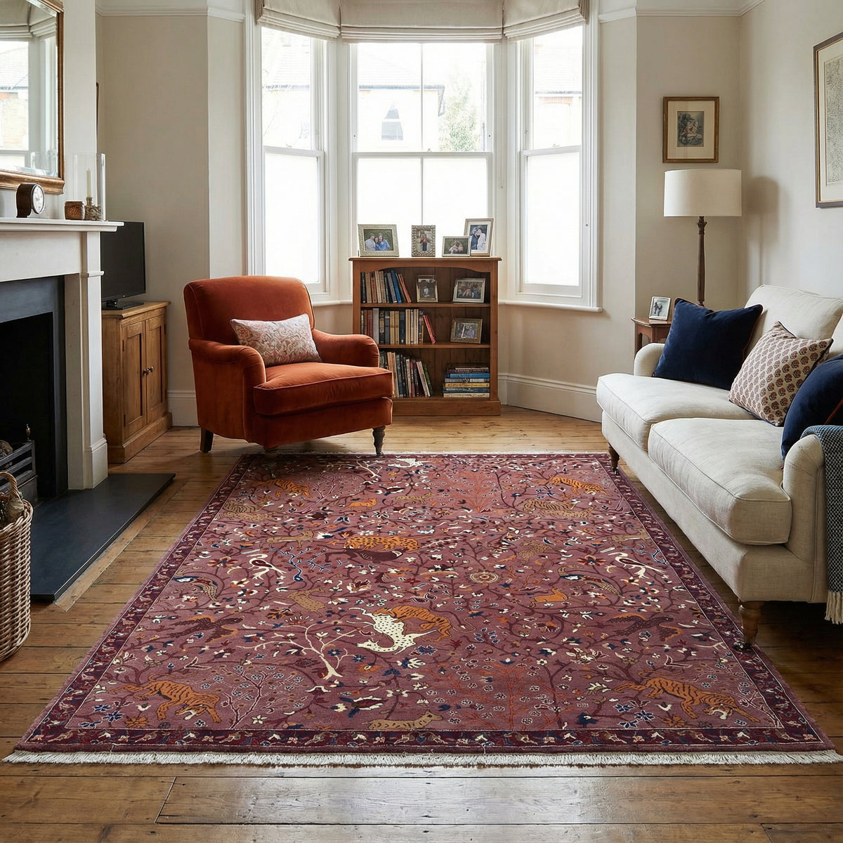 Wine & Saffron Wildlife Rug 244 × 305 cm (8 x 10)