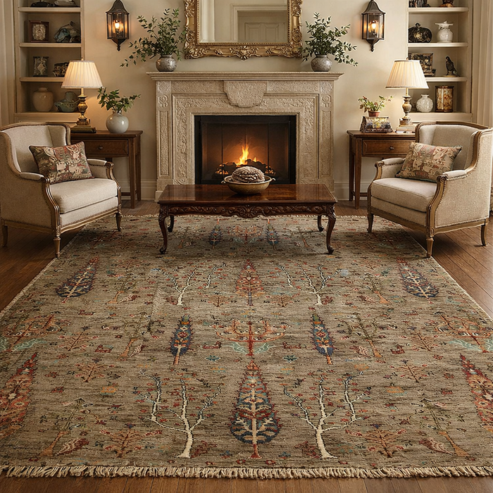 Premium Tree of Life Rug – Handcrafted Wool/Cotton Masterpiece 151 × 194 cm