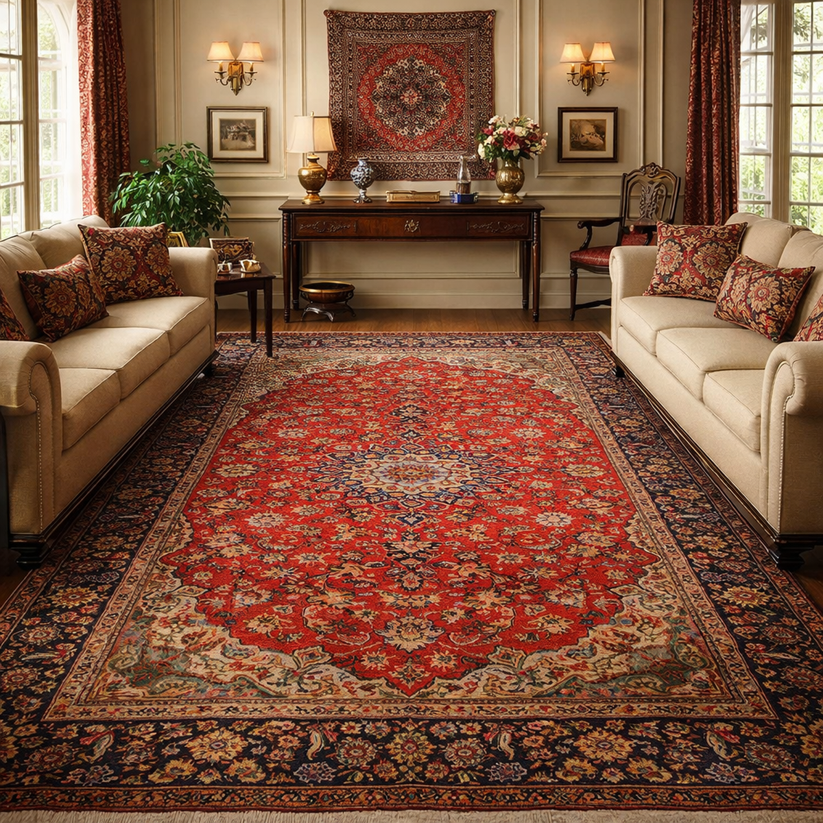 Handmade Red Kashan Wool Area Rug 225x340 cm (ID R24266)