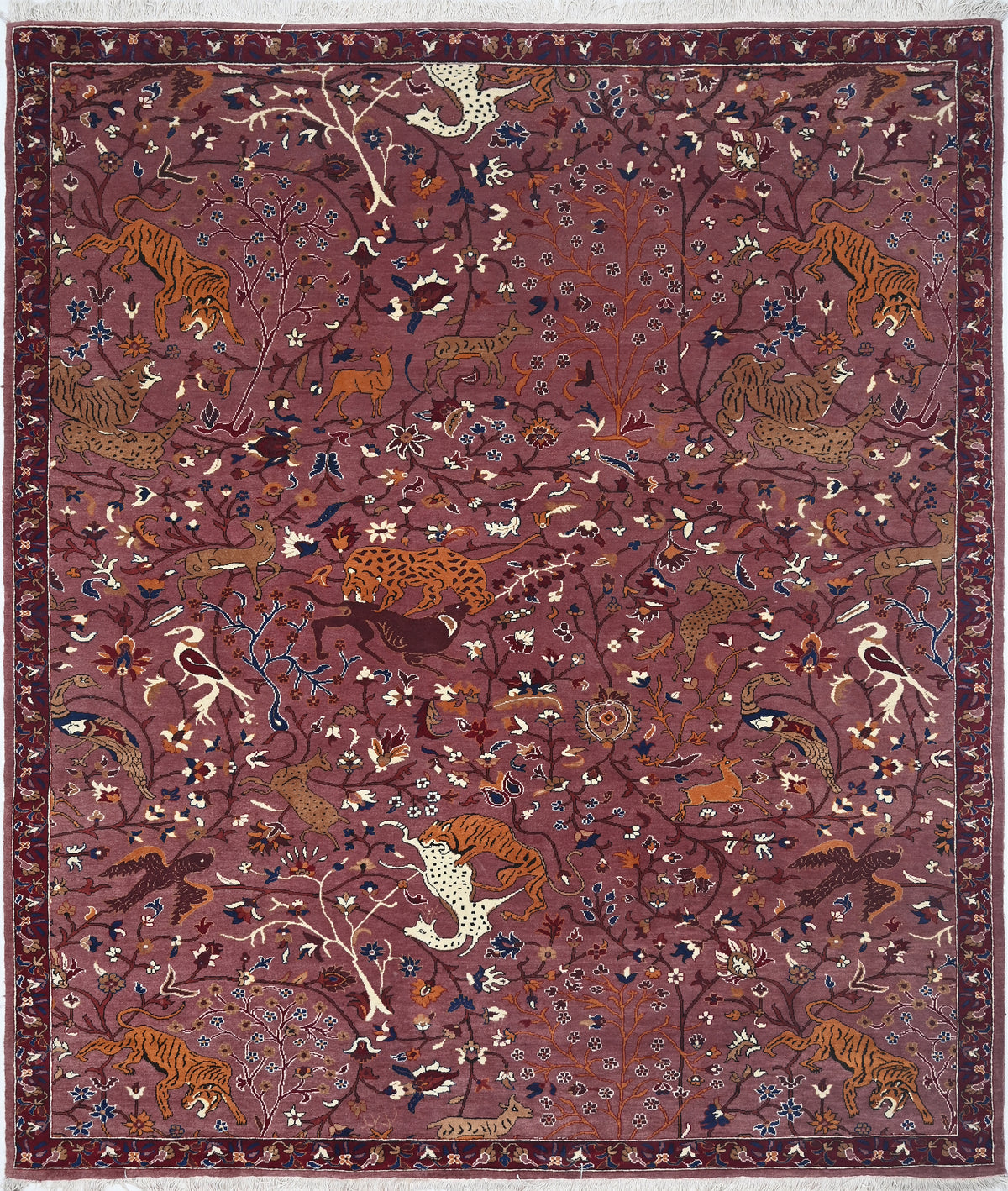 Wine & Saffron Wildlife Rug 244 × 305 cm (8 x 10)