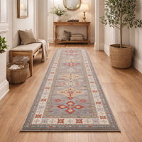 Handmade Kazak Wool Oriental Runner Rug Grey 82 x 300 (cm) in (ID B33046)