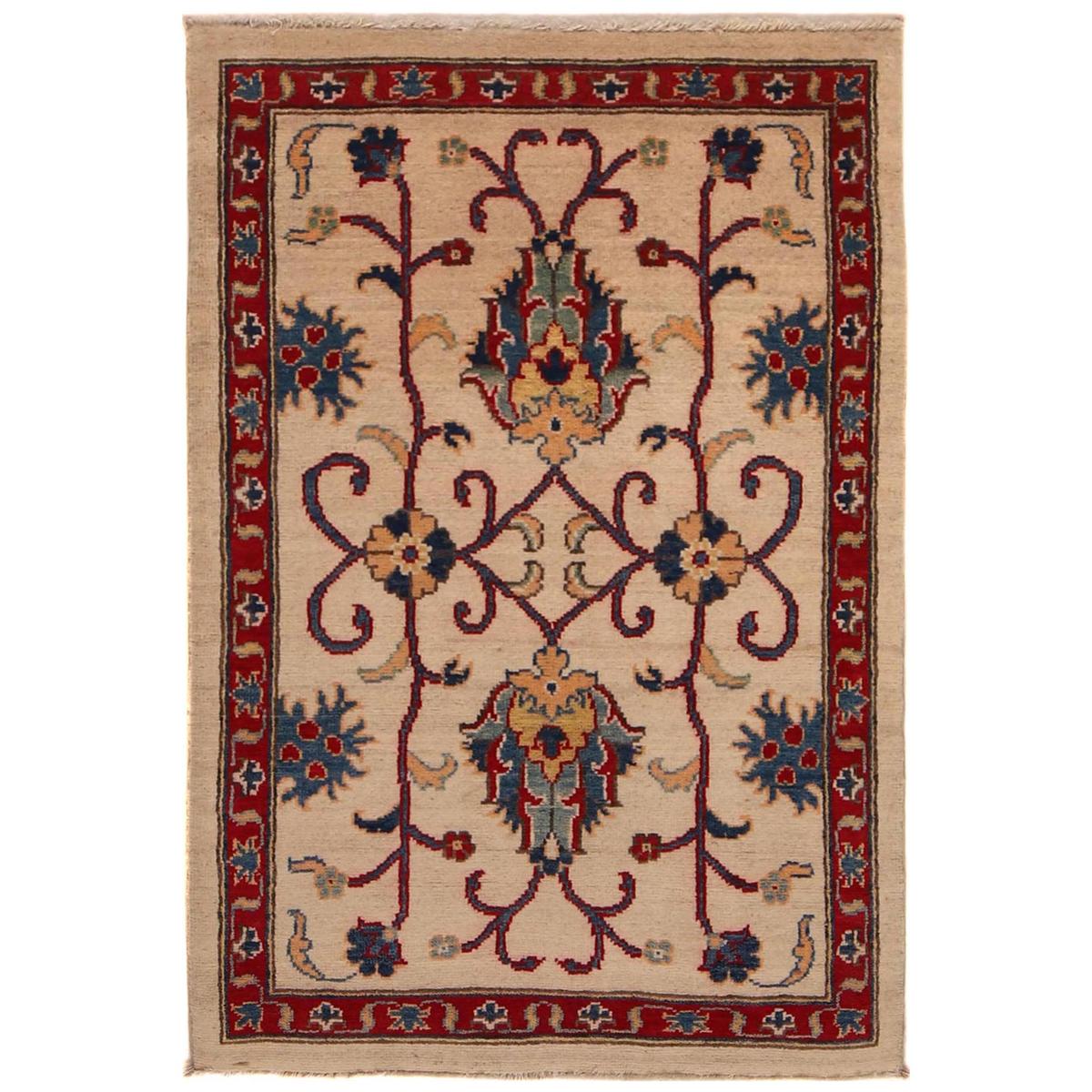 Ivory Kazak Handmade Wool Area Rug 31.5x48.4in (ID B34671)