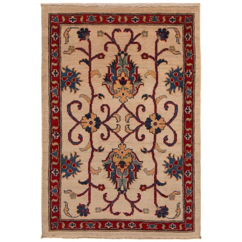 Ivory Kazak Handmade Wool Area Rug 31.5x48.4in (ID B34671)