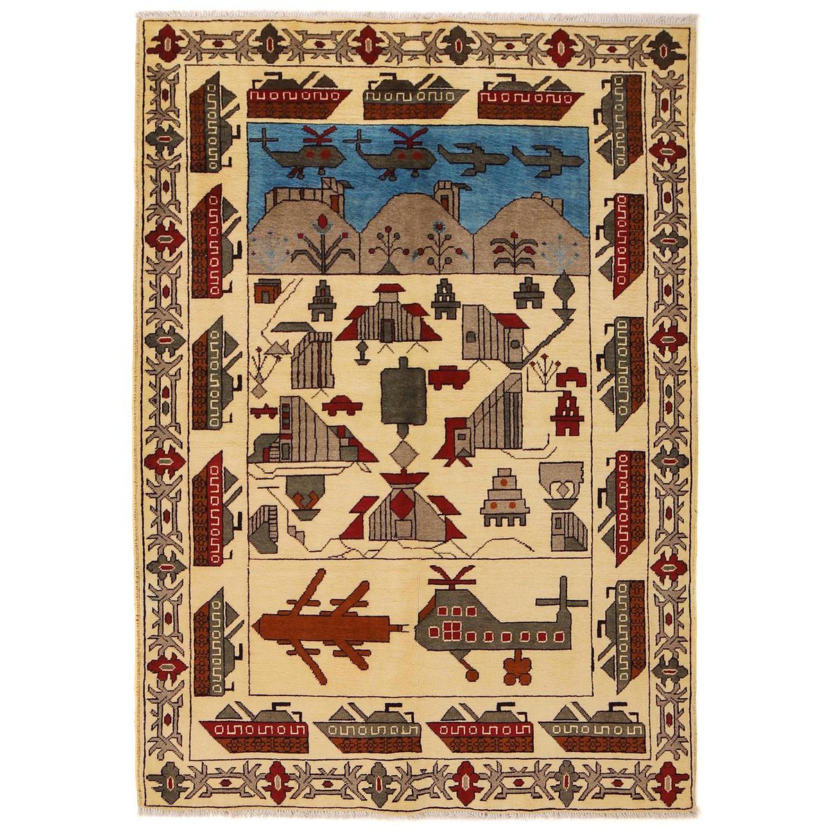 Handmade Ivory Wool War Rug 50 x 73in (ID G31653)