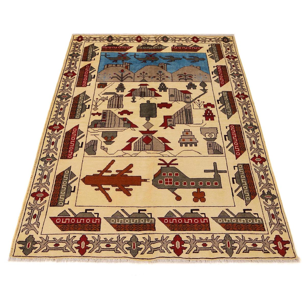 Handmade Ivory Wool War Rug 50 x 73in (ID G31653)