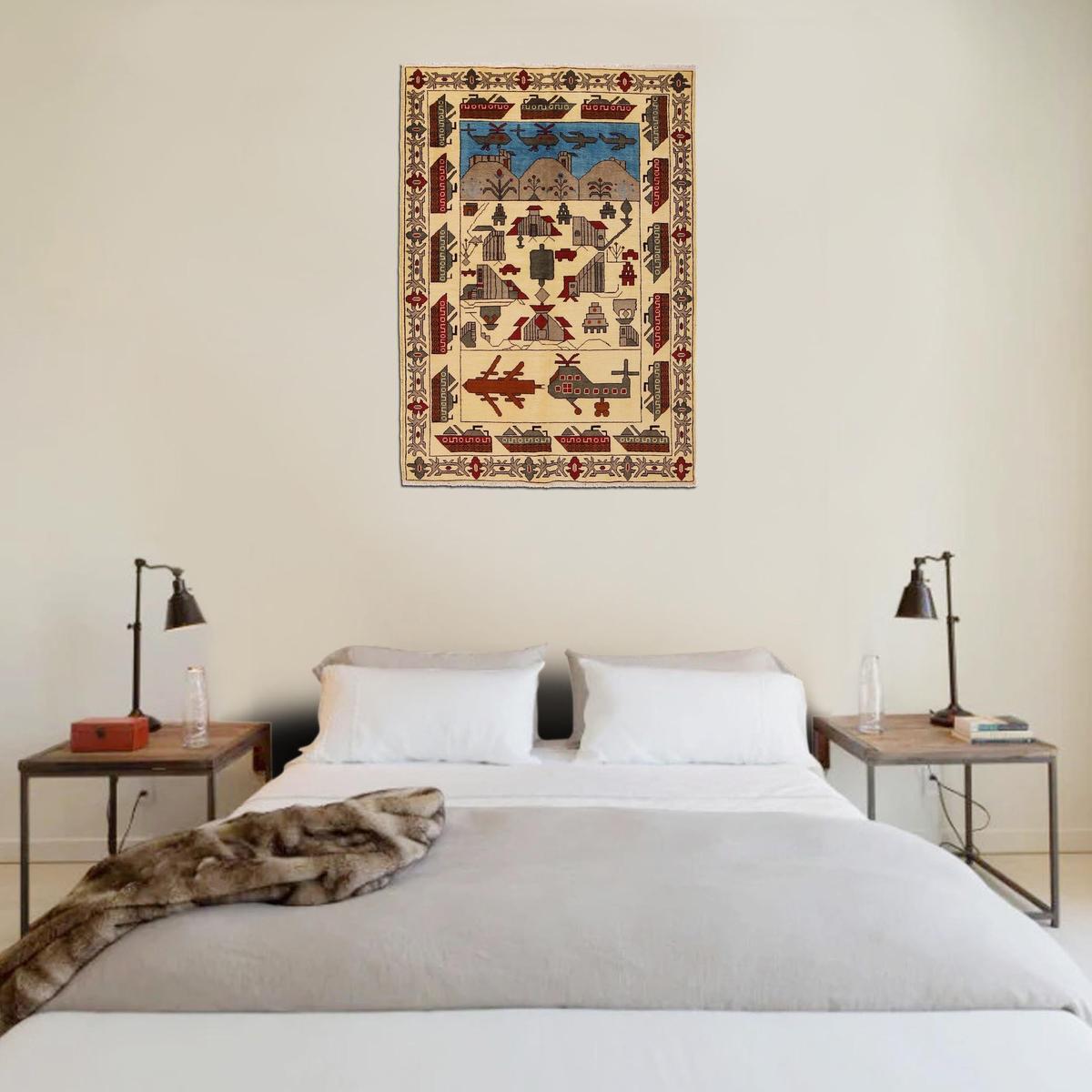 Handmade Ivory Wool War Rug 50 x 73in (ID G31653)