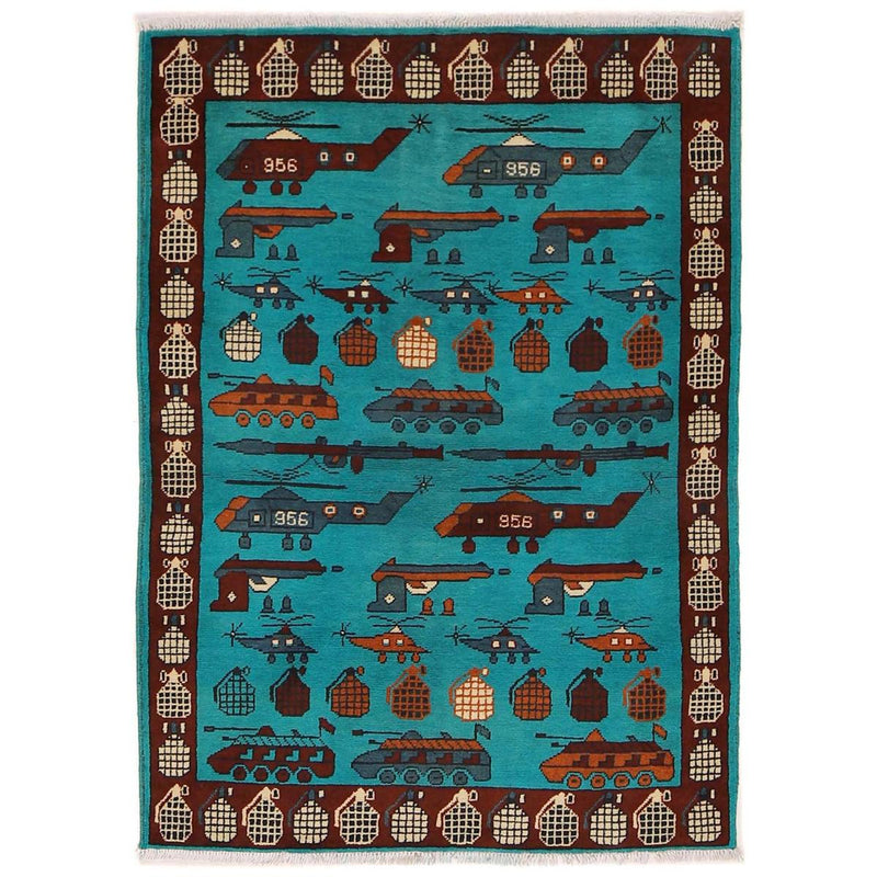Blue Handmade Wool Area Rug 41x57 in (ID G34406)