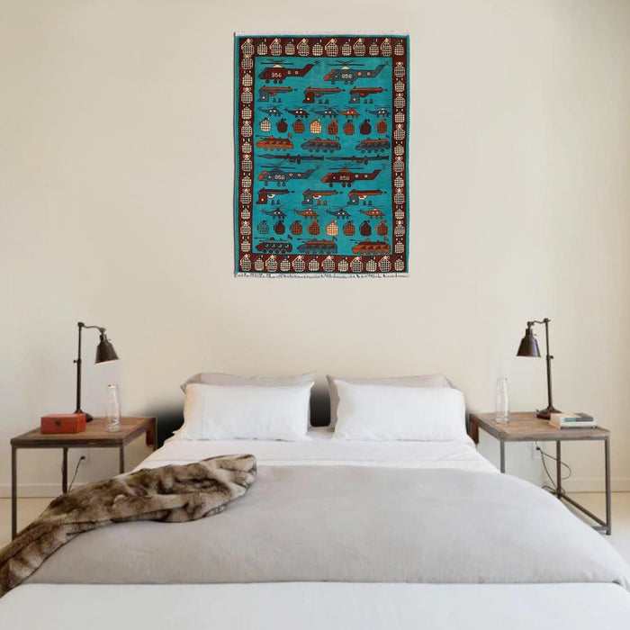 Blue Handmade Wool Area Rug 41x57 in (ID G34406)