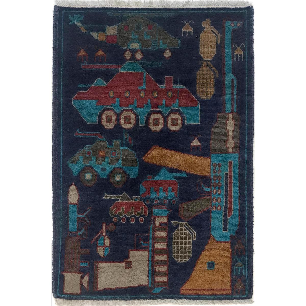 Handmade Blue War Rug Wool Area Rug 57x86cm (ID G35392)