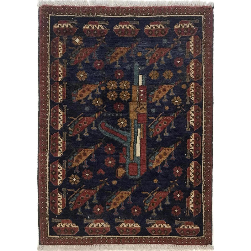 Premium Hand-Knotted Wool War Rug 67x87cm (ID G35396) Unique Oriental Area Carpet