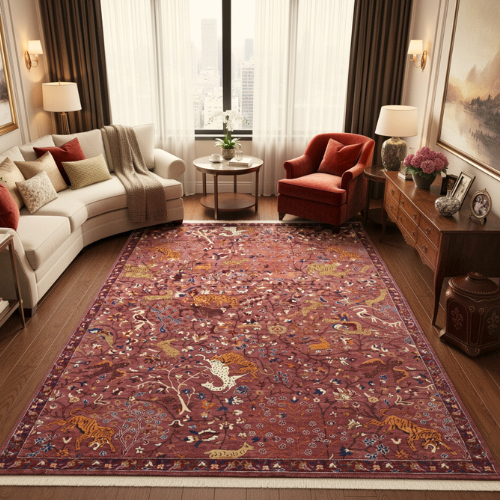 Wine & Saffron Wildlife Rug 244 × 305 cm (8 x 10)