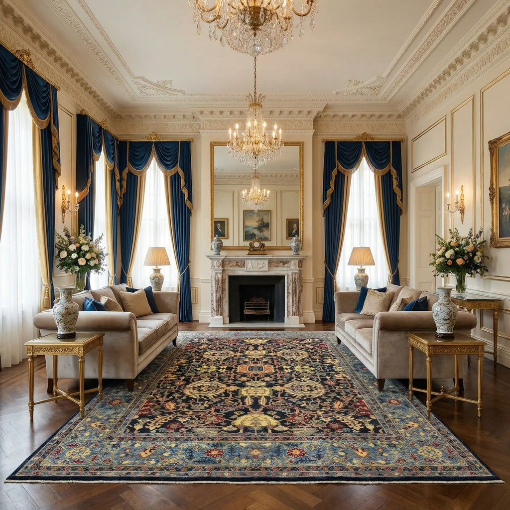 Empire of Sapphire & Gold Rug 244 × 305 cm | Hand-Knotted Luxury Rug ...