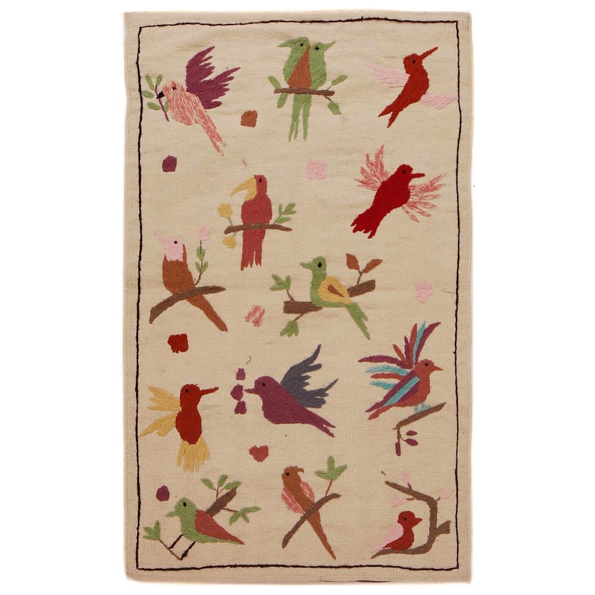 Beige Embroidered Flatweave Kilim Rug 73 x 122 cm P35165