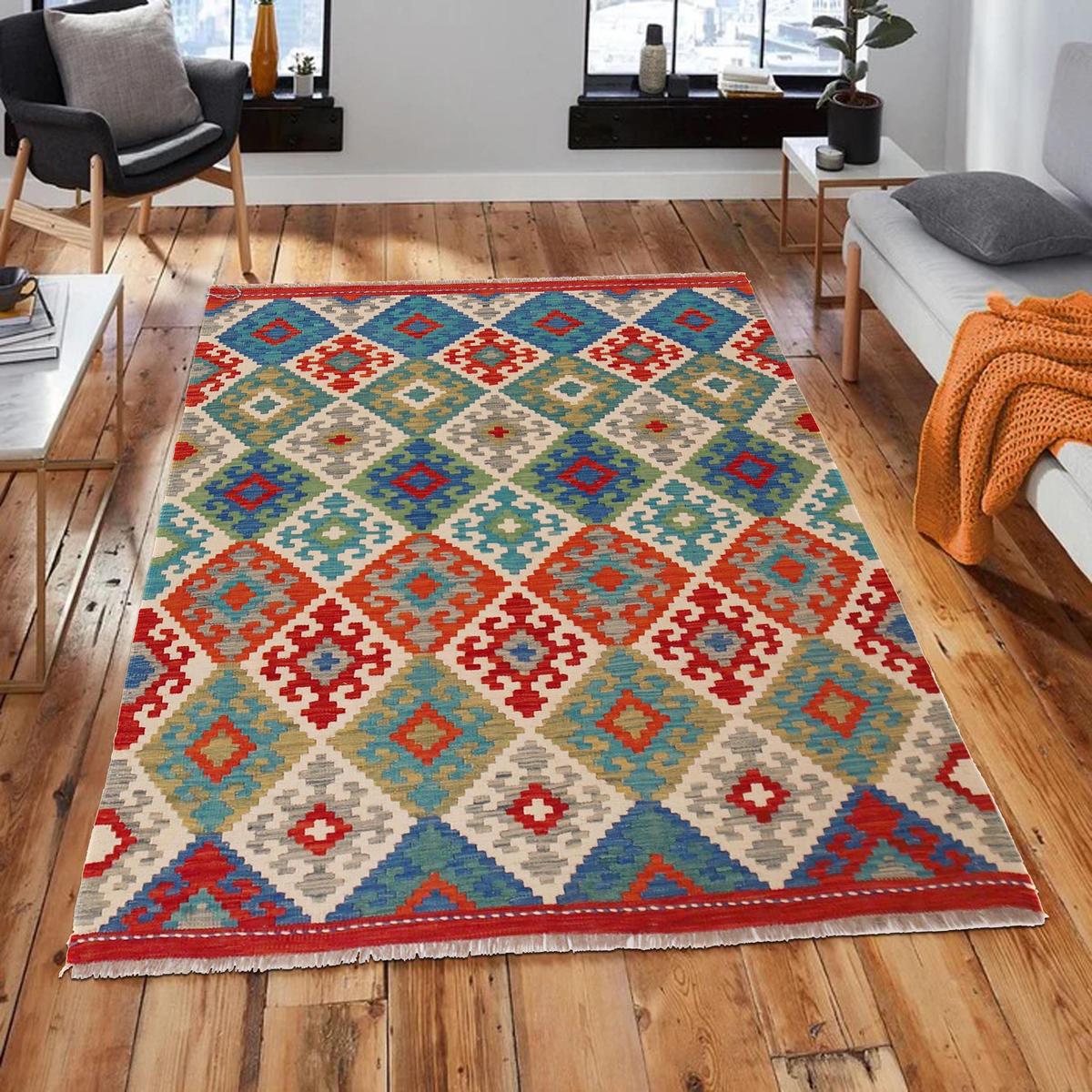 Handmade Wool Kilim Rug 132 x 169 cm (ID P36118)