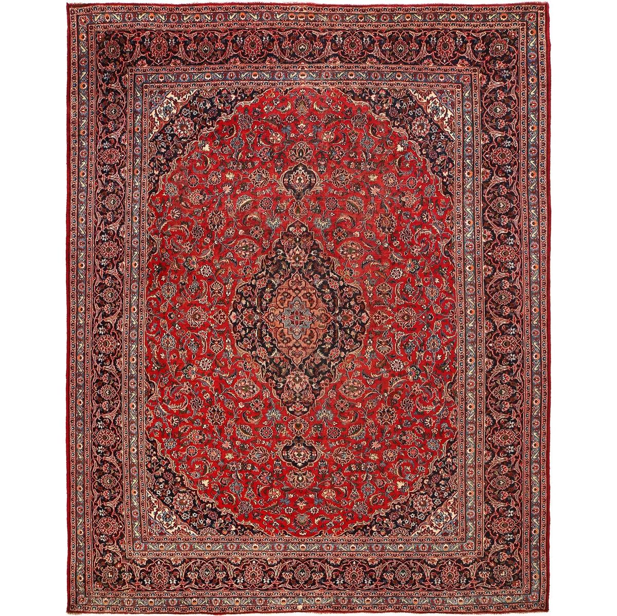 Handmade Red Kashan Wool Area Rug (ID R24109) 113x149 in
