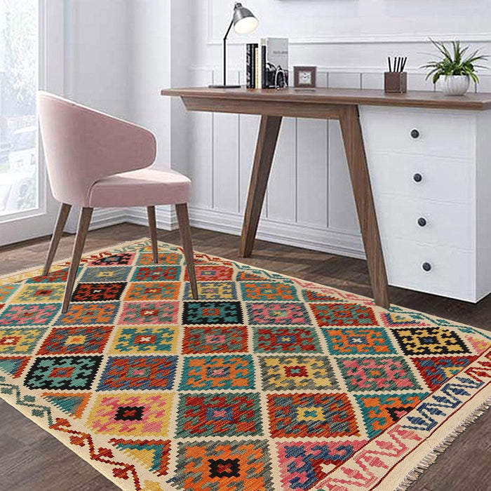 Handmade Vegetable Kilim 4' 7 x 6' 2 (ft) - No. R26248
