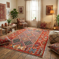 Handmade Turkish Wool Kilim Rug – 183 × 256 cm - Artisan Flat-Weave Rug