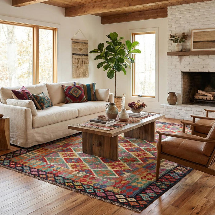 Handmade Vegetable-Dyed Wool Kilim Rug — 182 x 253 cm