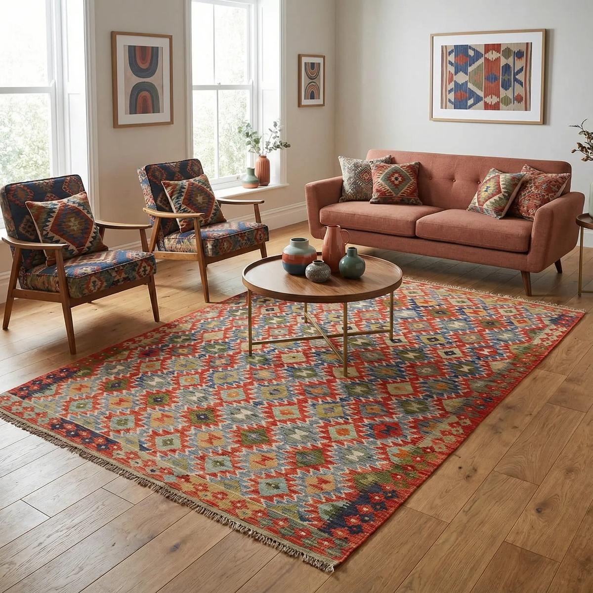 Handmade Turkish Wool Kilim Rug 185 × 246 cm | Flat-Weave