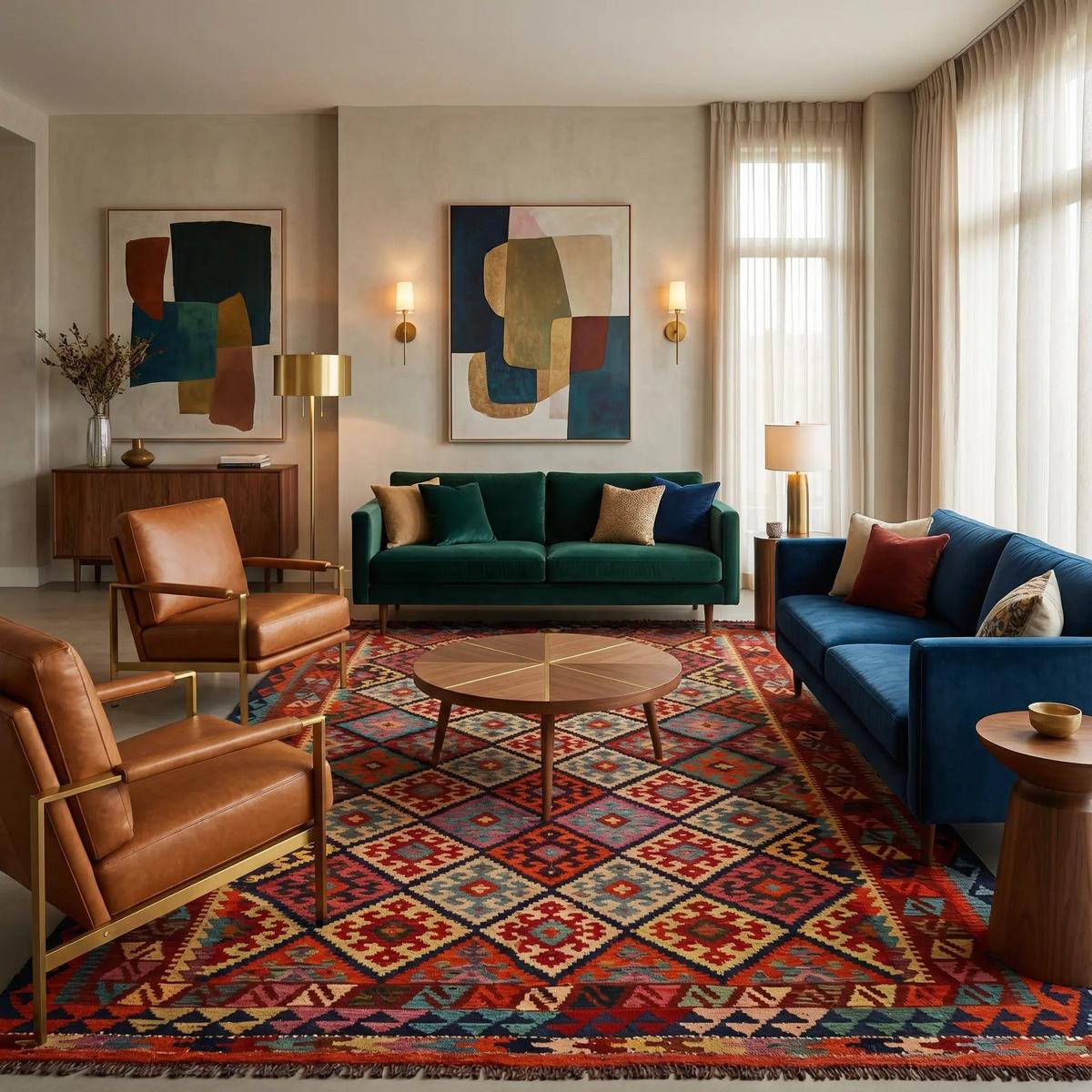 Premium Wool Kilim Carpet — 177 x 242 cm — Vegetable-Dyed Geometric Design