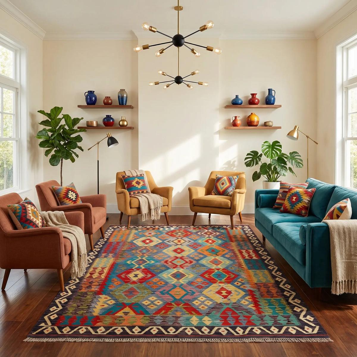 Handmade Turkish Wool Kilim Rug – 183 × 246 cm |  Flat-Weave