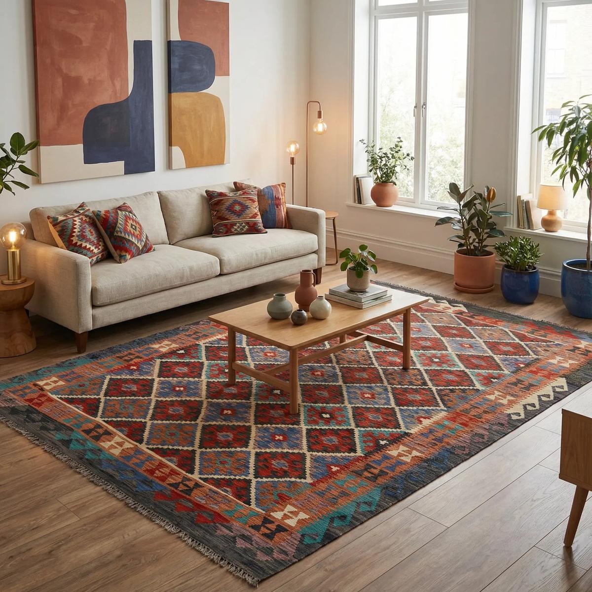Handmade Turkish Wool Kilim Rug 176 × 239 cm | Flat-Weave