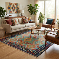 Handmade Wool Kilim Rug — 180 x 254 cm — Multi-Colour Vegetable-Dyed Design