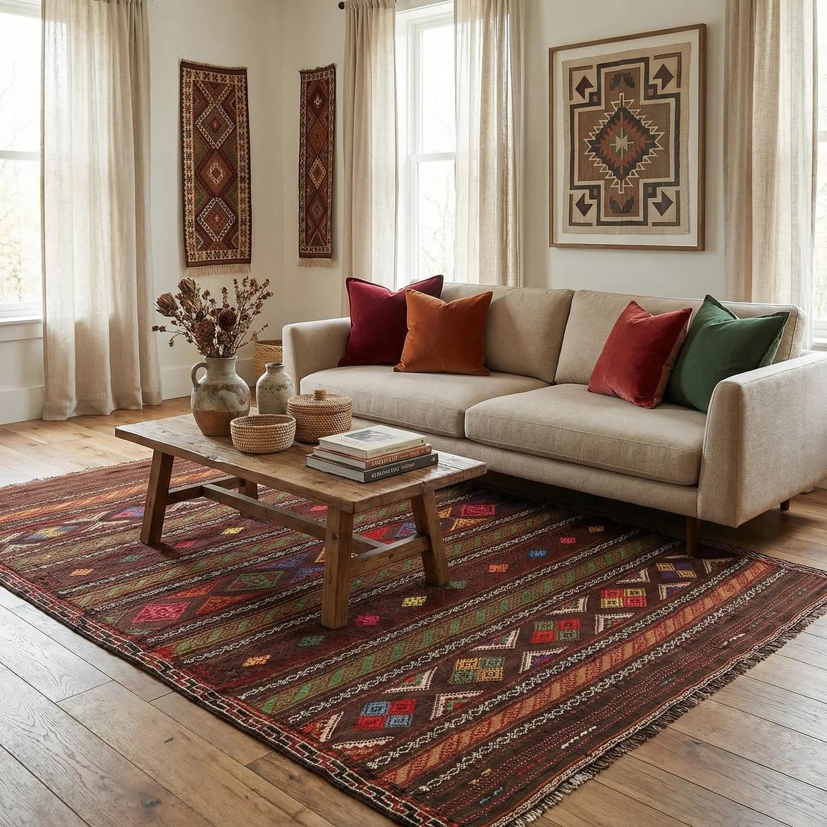 Handmade Oriental Laghari Kilim Rug – 156 × 233 cm | Wool Flatweave Dhurrie