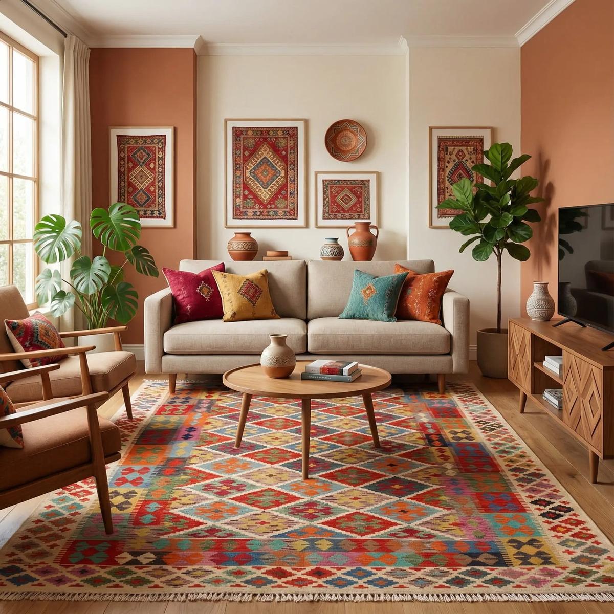 Handmade Vegetable-Dyed Wool Kilim Rug - 181 × 257 cm | Flat-Weave