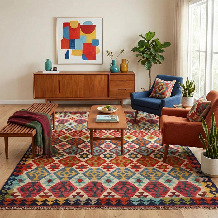 Handwoven Turkish Kilim Rug in Vegetable-Dyed Wool | 178 × 250 cm Flatweave
