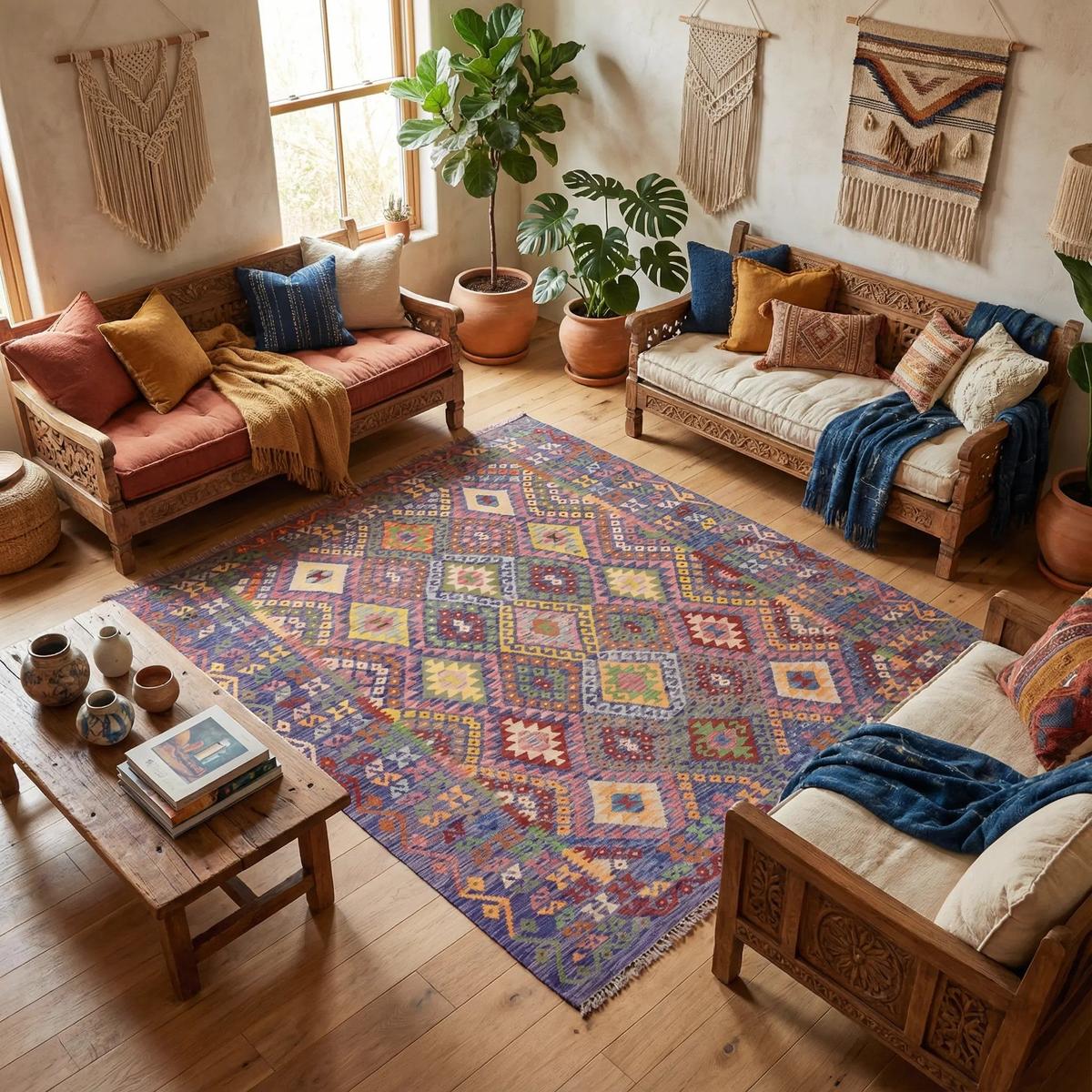 Handmade Vegetable-Dyed Wool Kilim Rug – 185 x 238 cm