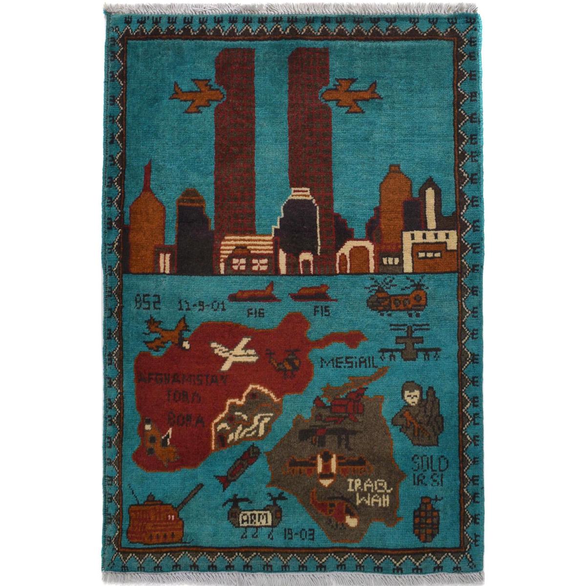 Handmade War Rug Wool 62 x 94 cm (ID W30807)