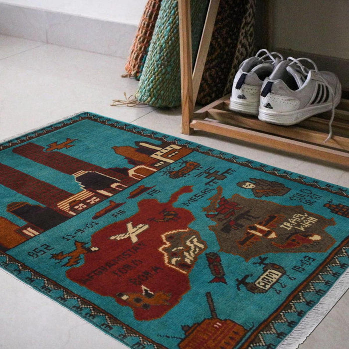 Handmade War Rug Wool 62 x 94 cm (ID W30807)