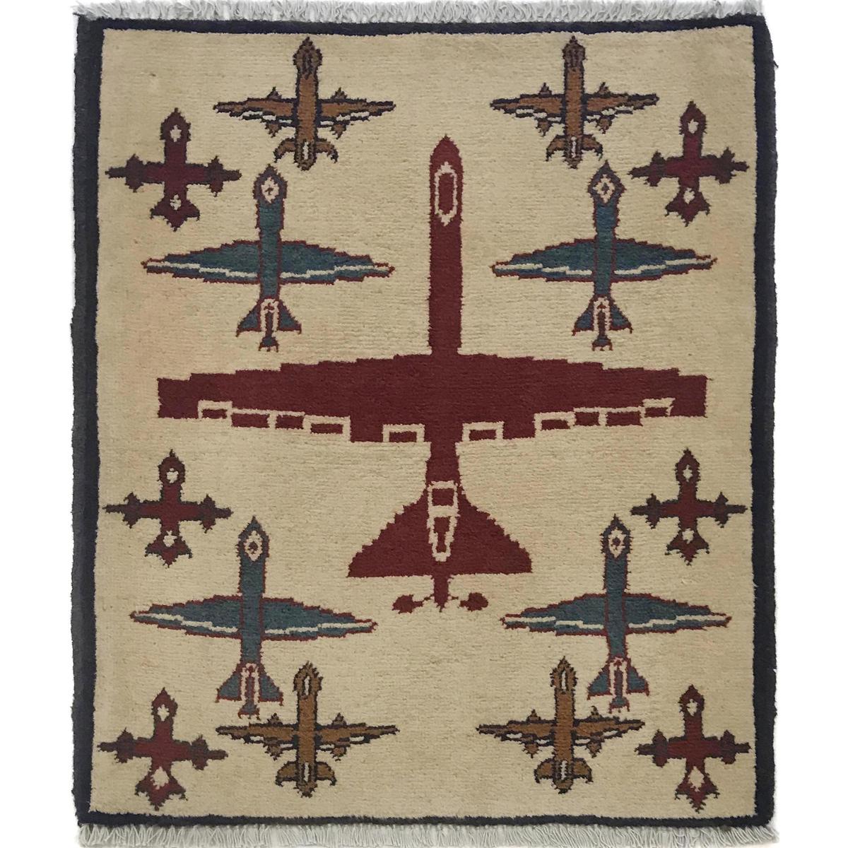 Handmade Wool War Rug Ivory 25 x 29 (ID W35582)