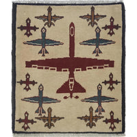 Handmade Wool War Rug Ivory 25 x 29 (ID W35582)
