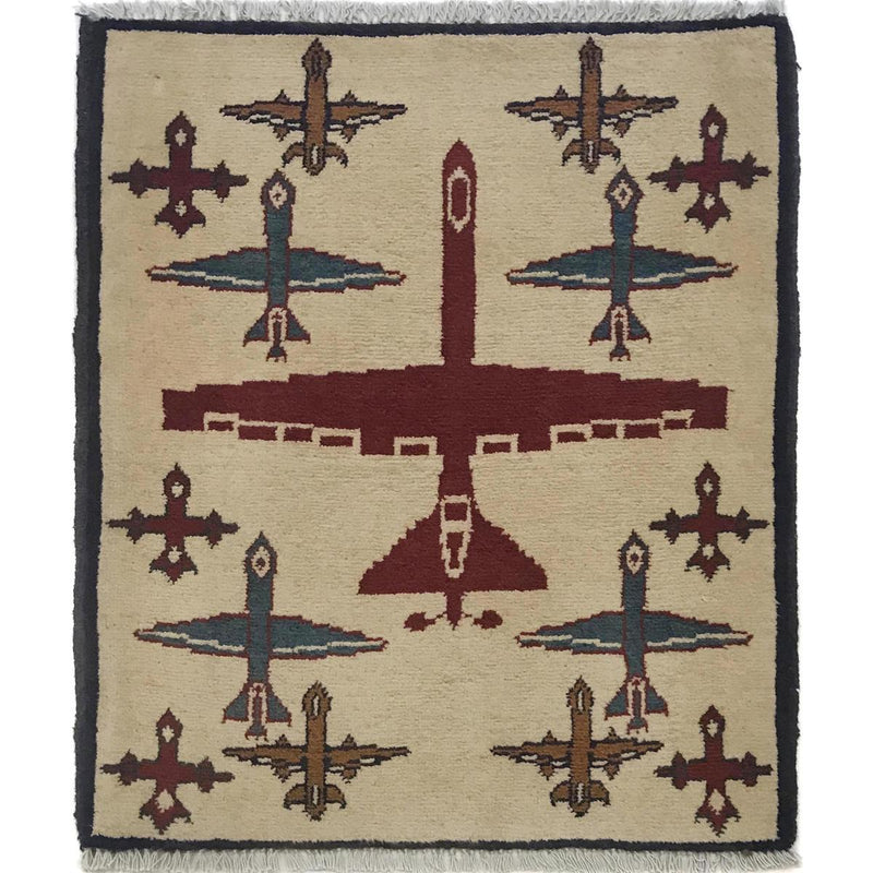 Handmade Wool War Rug Ivory 25 x 29 (ID W35582)