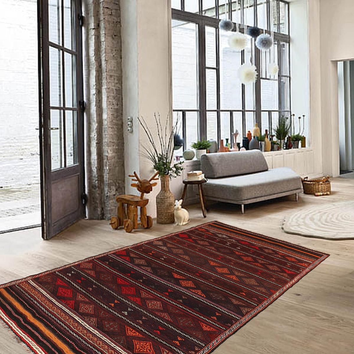 Handmade Flatweave Dhurrie 4' 7" x 7' 10" (ft) - No. B20432