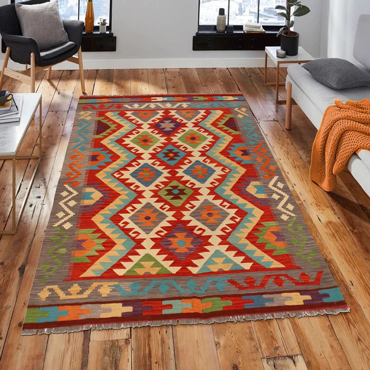 Handmade Vegetable Kelim 4' 11" x 6' 8" (ft) - No. B30591