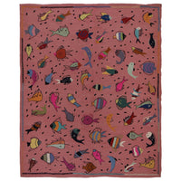 Pink Color Embroidery Flatweave Kilim 6' 2" x 7' 11" (ft) - No. B32077