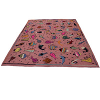 Pink Color Embroidery Flatweave Kilim 6' 2" x 7' 11" (ft) - No. B32077