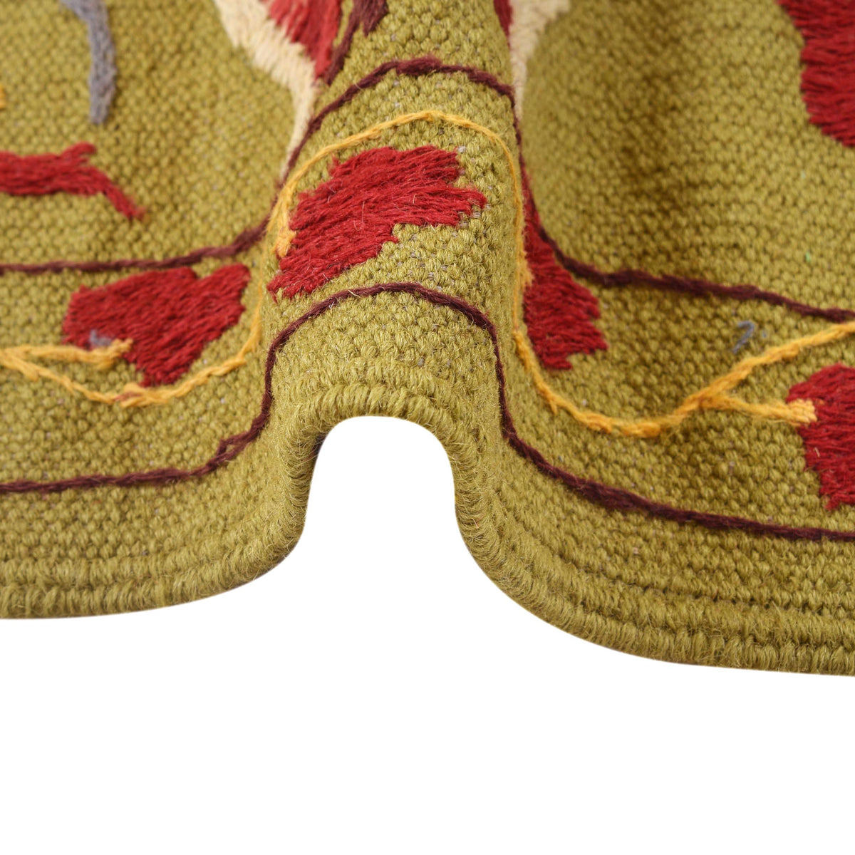 Green Color Embroidery Flatweave Kilim 4' 11" x 6' 8" (ft) - No. B32081