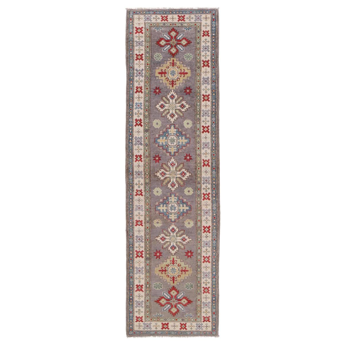 Handmade Kazak Wool Oriental Runner Rug Grey 32x118in (ID B33046)