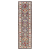 Handmade Kazak Wool Oriental Runner Rug Grey 32x118in (ID B33046)
